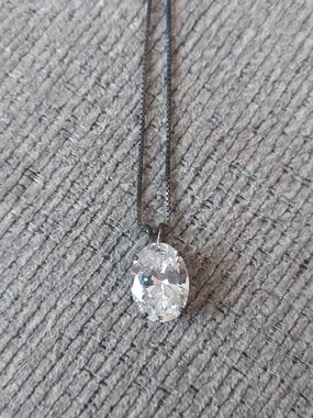 Sparkling Clear Oval Crystal Pendant Necklace in Silver - Women Jewelry